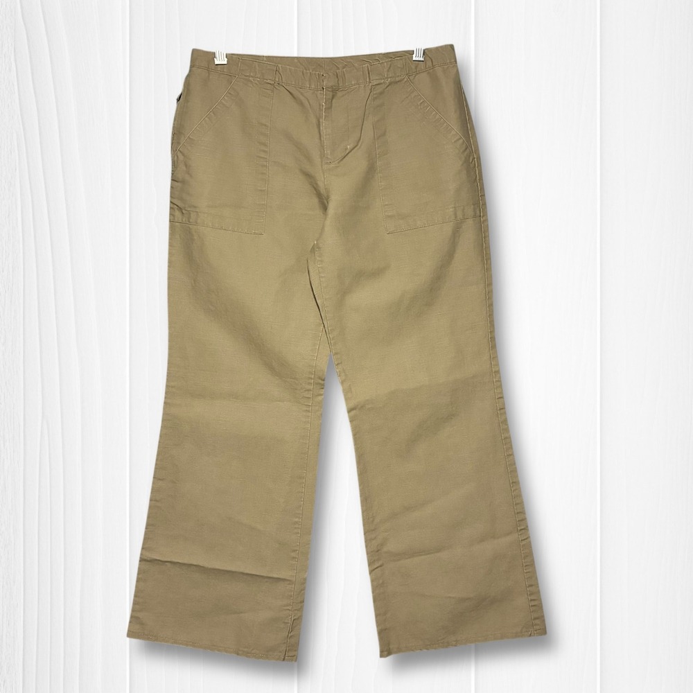 Gap Linen Blend Ellie Wide Leg Cropped Utility Pants Womens 6 Khaki Tan